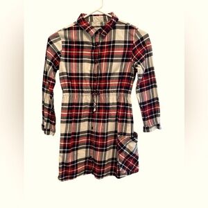 Zara kids size 10 plaid red white navy green dress drawstring waist